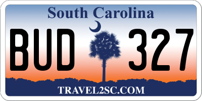 SC license plate BUD327