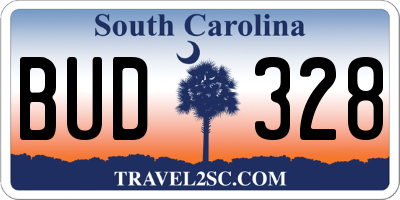 SC license plate BUD328