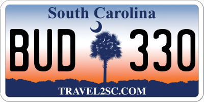 SC license plate BUD330
