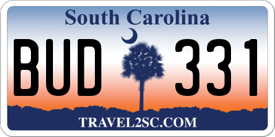 SC license plate BUD331
