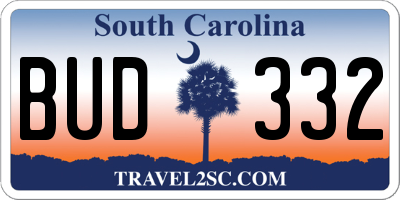 SC license plate BUD332