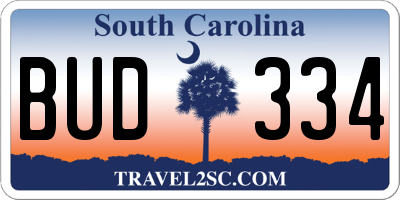 SC license plate BUD334
