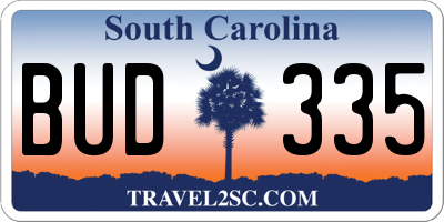 SC license plate BUD335