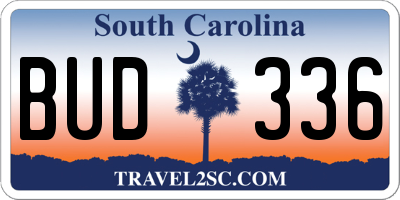 SC license plate BUD336