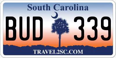 SC license plate BUD339