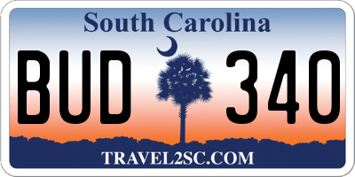 SC license plate BUD340