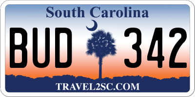 SC license plate BUD342