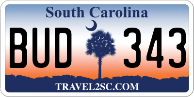 SC license plate BUD343