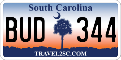 SC license plate BUD344
