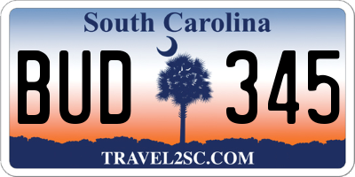 SC license plate BUD345