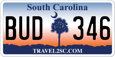 SC license plate BUD346