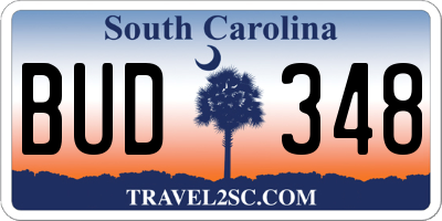 SC license plate BUD348
