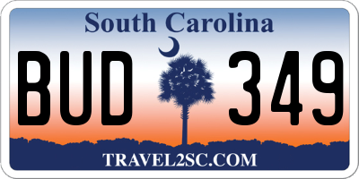 SC license plate BUD349