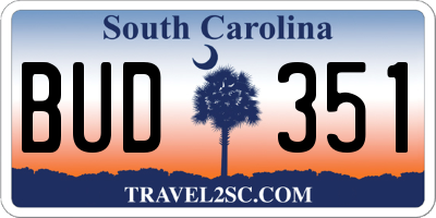SC license plate BUD351