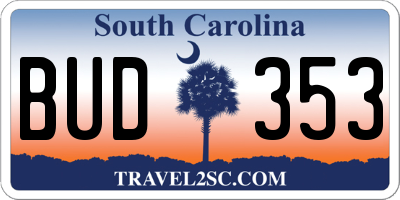 SC license plate BUD353