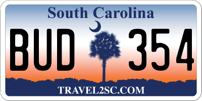 SC license plate BUD354