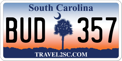 SC license plate BUD357