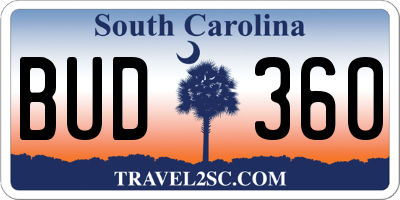 SC license plate BUD360
