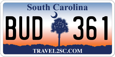 SC license plate BUD361