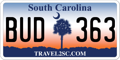 SC license plate BUD363