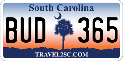 SC license plate BUD365
