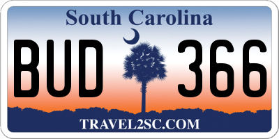 SC license plate BUD366