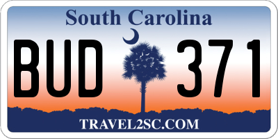 SC license plate BUD371