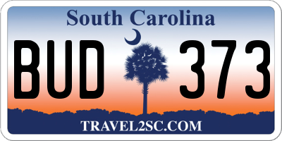 SC license plate BUD373