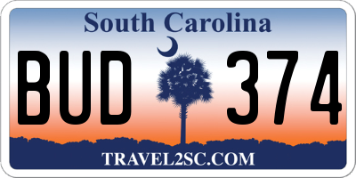 SC license plate BUD374