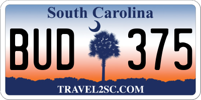 SC license plate BUD375