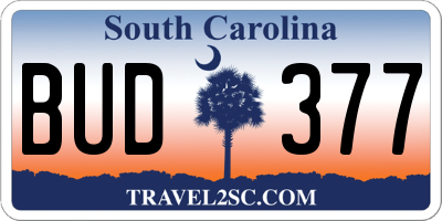 SC license plate BUD377
