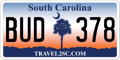 SC license plate BUD378