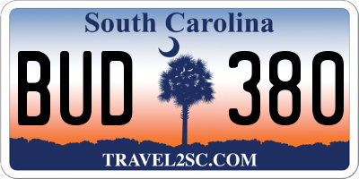 SC license plate BUD380