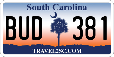 SC license plate BUD381
