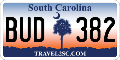 SC license plate BUD382