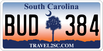SC license plate BUD384