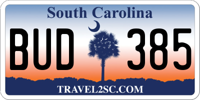 SC license plate BUD385