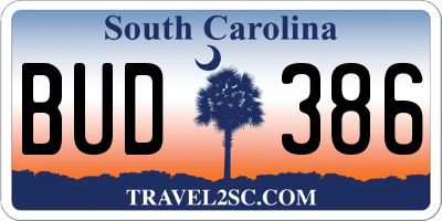 SC license plate BUD386