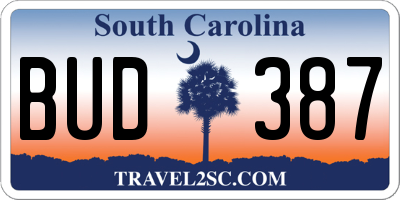 SC license plate BUD387