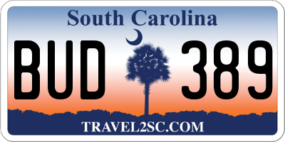 SC license plate BUD389