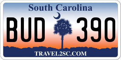 SC license plate BUD390