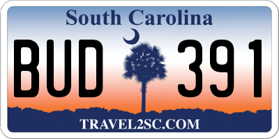 SC license plate BUD391