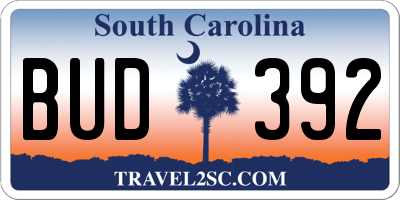 SC license plate BUD392