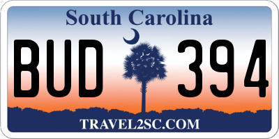 SC license plate BUD394