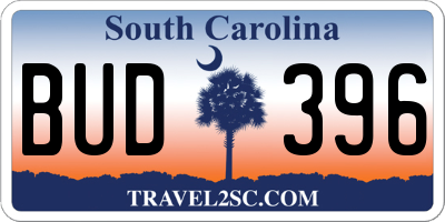 SC license plate BUD396