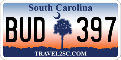 SC license plate BUD397