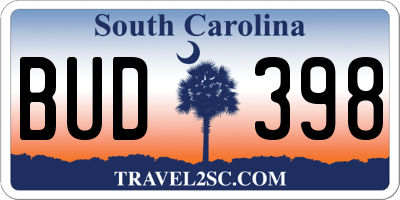 SC license plate BUD398