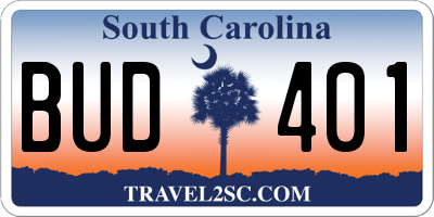 SC license plate BUD401