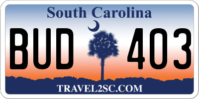 SC license plate BUD403