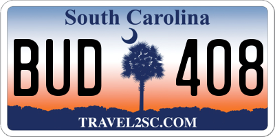 SC license plate BUD408